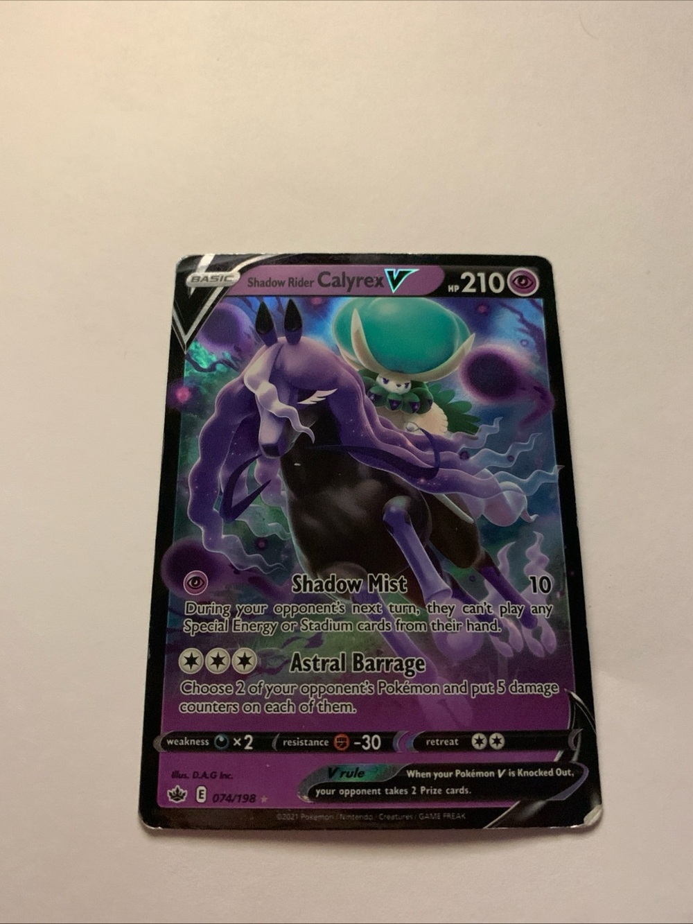 Pokemon Shadow Rider Calyrex V - Purple and Teal Holographic Card